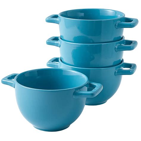 Set of 4 Large Soup Crocks with Handles for Cereal Bowl, Soup, Stew ...