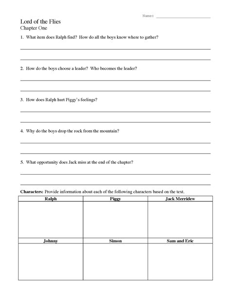 Lord of the Flies Chapter One Worksheet | Preview