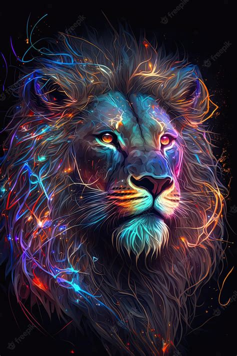 Premium Photo | Abstract neon light Lion artwork design digital art ...