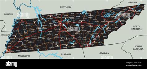 High detailed Tennessee road map with labeling Stock Vector Image & Art ...