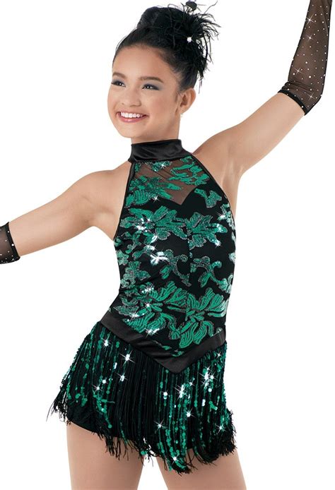 Weissman™ | Sequin Scroll Mesh Fringe Biketard | Jazz dance costumes ...