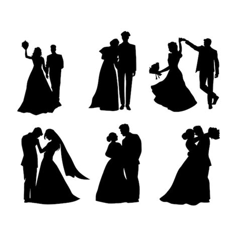 Free Vector | Hand drawn wedding couple silhouette