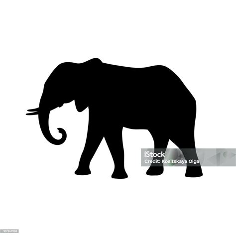 Black Isolated Silhouette Of Elephant On White Background Side View ...