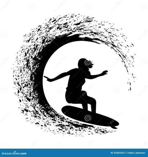 Silhouette Of The Surfer On An Ocean Wave In Style Grunge Stock Vector ...