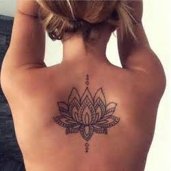 Geometric Tattoo - Lotus Floral Flower Upper Back Spine Tattoo Ideas ...