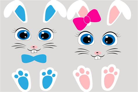 Girl bunny face, boy bunny face, Easter bunny face svg, Rabbit feet sv By Lillyarts | TheHungryJPEG