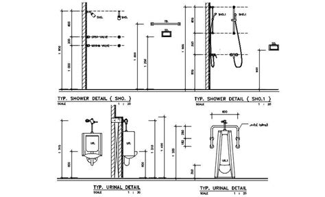 Typical shower details and urinal details were given in the autocad dwg ...