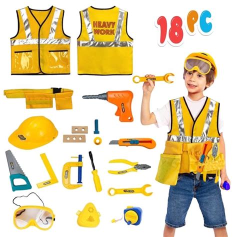 Kids Engineer Construction Worker Costume Safety Vest Boys Role Play ...