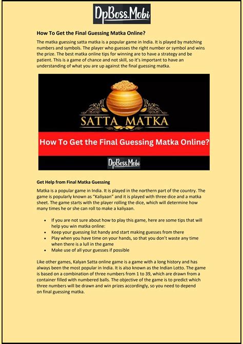 How To Get the Final Guessing Matka Online? by Dpboss Mobi - Issuu