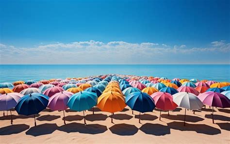 Premium AI Image | Colorful Umbrellas on the Beach AI