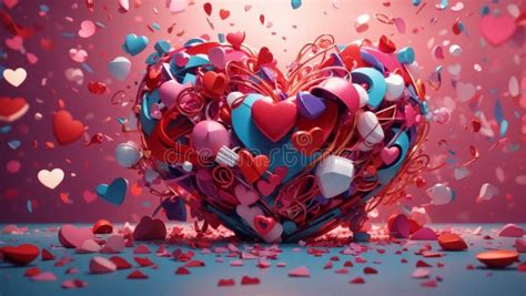 Love is in the Air: Valentine S Heart Made with Shapes, Hearts, Flowers. Modern and Dynamic ...