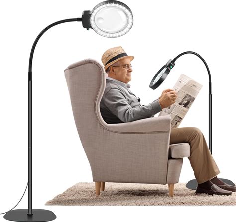 10X 5X Floor Magnifying Glass with Light and Stand,36 LED Flexible Gooseneck Magnifying Lamp ...