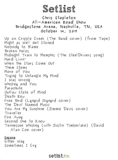 Chris Stapleton Setlist Bridgestone Arena, Nashville, TN, USA 2017, All ...