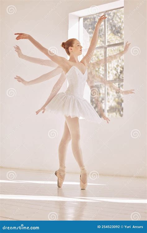 Ballet, Arms and Creative Ballerina Doing a Flying Spin Technique in ...