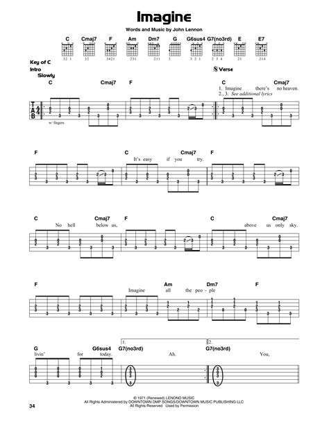 Imagine by John Lennon - Guitar Lead Sheet - Guitar Instructor
