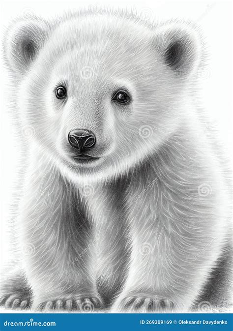 Graphic Portrait of Polar Bear, Close-up of White Bear, Pencil Drawing, Isolated Illustration ...