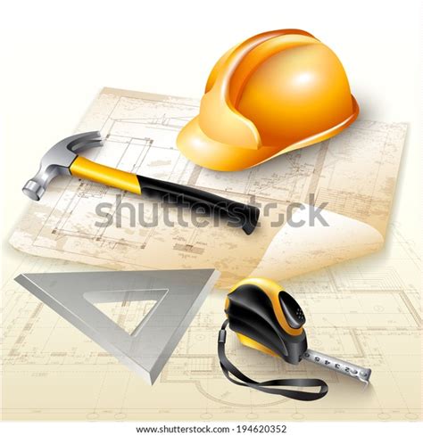 Engineering Background Technical Drawings Tools Hammer Stock Vector (Royalty Free) 194620352 ...