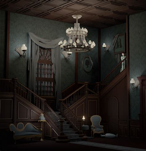 My wife made this mansion foyer for our spooky point n click game : r/blender