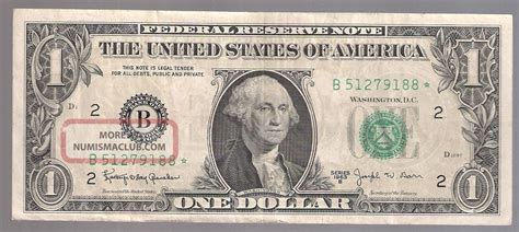 Series 1963 - B One Dollar Federal Reserve Note Serial B 51279188 Star ...