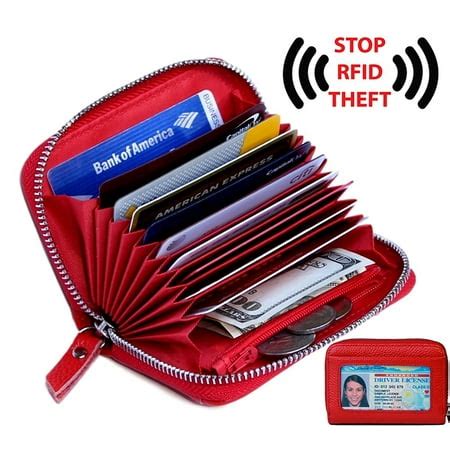 KALMORE - Women's Genuine Leather Credit Card Holder RFID Secure Spacious Cute Zipper Card ...