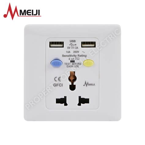 Meiji Ground Fault Circuit Interrupter International Outlet + USB Port ...