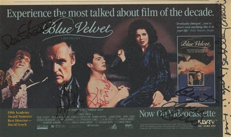 "blue Velvet" Cast Autographed Ad. By David Lynch, Maclachlan, Rossellini, Hopper, Dern ...