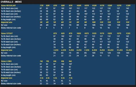 Bisley Workwear - Size Chart – Evoke Uniforms