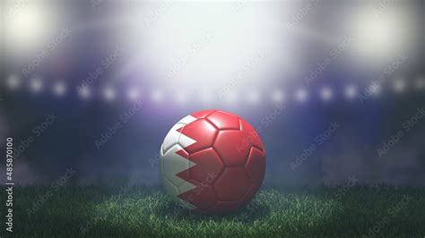 Soccer ball in flag colors on a bright blurred stadium background. Bahrain. 3D image Stock ...