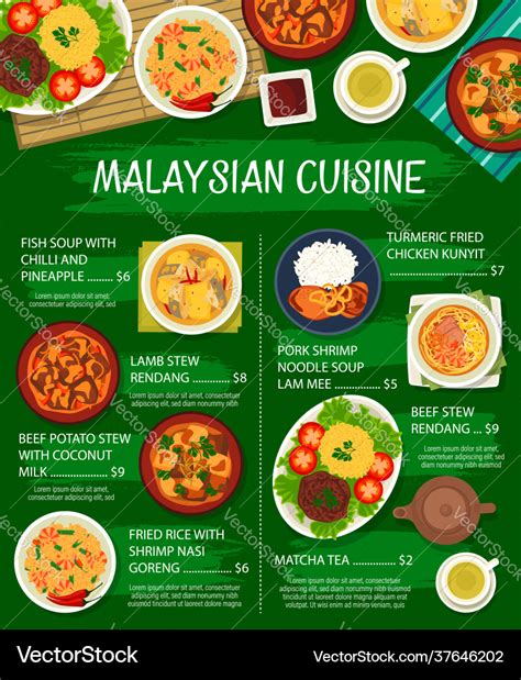 Malaysian food menu malaysia cuisine lunch poster Vector Image