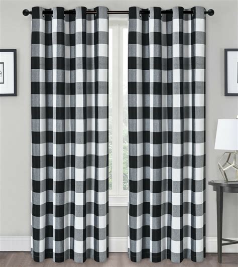 Country Lodge Farmhouse Buffalo Plaid Checkered Grommet Top Curtains - Black, 84 in. Long ...