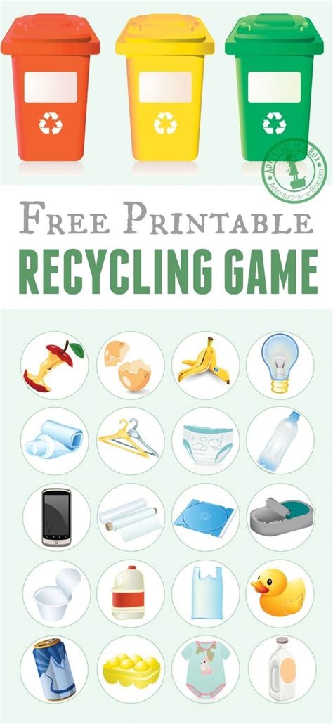 Printable Recycling Game | Recycling games, Free printable and Earth