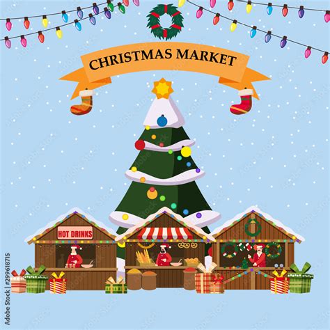 Christmas souvenirs market stalls with decorations souvenirs and bakery ...