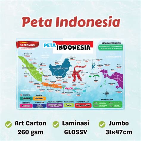 Jual Poster Edukasi Peta Indonesia Terbaru 38 provinsi | Shopee Indonesia