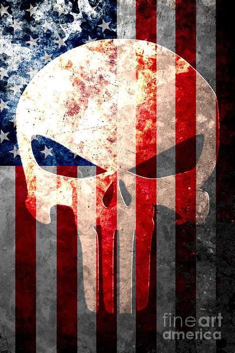 Punisher Themed Skull and American Flag on Distressed Metal Sheet Digital Art by M L C