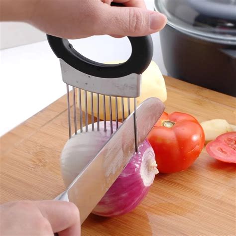 Onion Holder Vegetable Potato Cutter Slicer Gadget Stainless Steel Fork Slicing Helper Kitchen ...