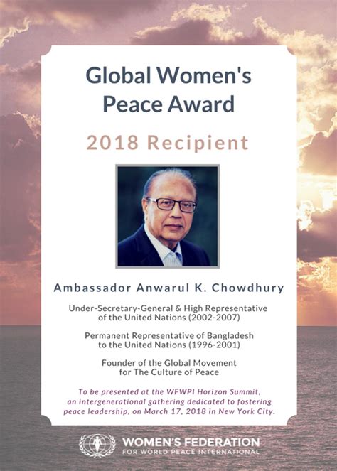 Acceptance Speech by Ambassador Anwarul K. Chowdhury,Former Under-Secretary-General and High ...