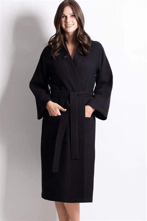 Premium Waffle robe long, Polyblend black — RobesNmore