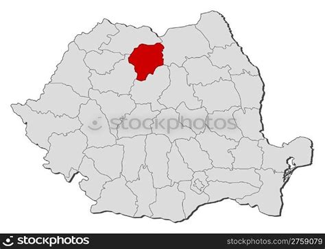 Map of Romania, Bistrita-Nasaud highlighted. Political map of Romania with the several counties ...