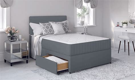 Grey Divan Bed Set With Memory Foam Mattress and Headboard | Sleepyn