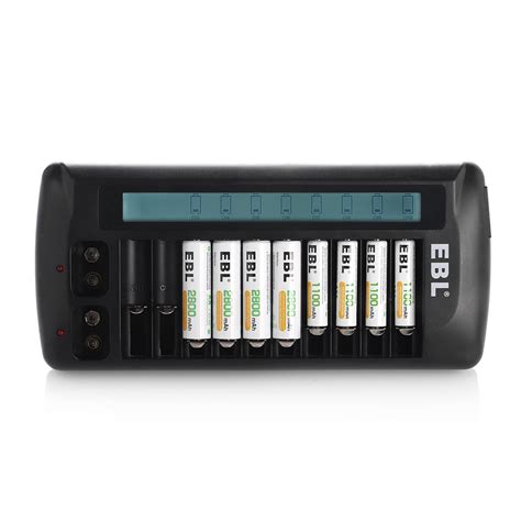 EBL LCD Rapid 12 Bay AA AAA 9 Volt NiMH/NiCD Rechargeable Battery ...