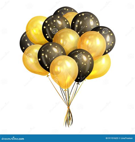 Bunch of Realistic Black and Gold Helium Balloons Stock Vector - Illustration of black, design ...