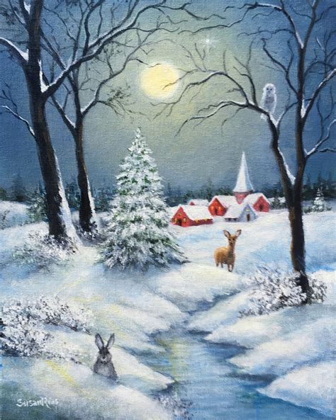 Christmas Winter Snow Scene, Christmas Print, Christmas Art, Peaceful Winter Scene, Winter ...