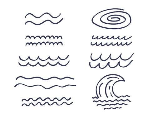 Premium Vector | Hand drawn set of wave water elements. Doodle sketch ...