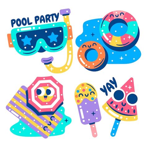 Free Vector | Glitzy pool party stickers collection