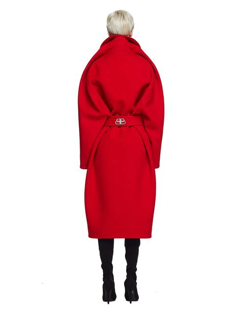 Balenciaga Wool Belted Coat - Red | Garmentory