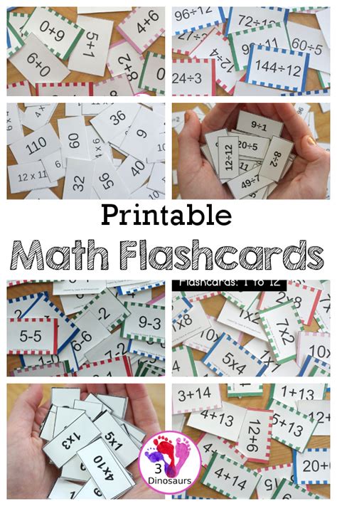 15+ Printable Math Flashcards | 3 Dinosaurs