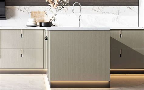 Thermofoil Cabinets Kitchen in T Shaped Layout | OPPOLIA