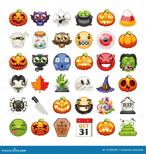 Halloween Emojis Set Flat Vector Stock Vector - Illustration of head, message: 127566785