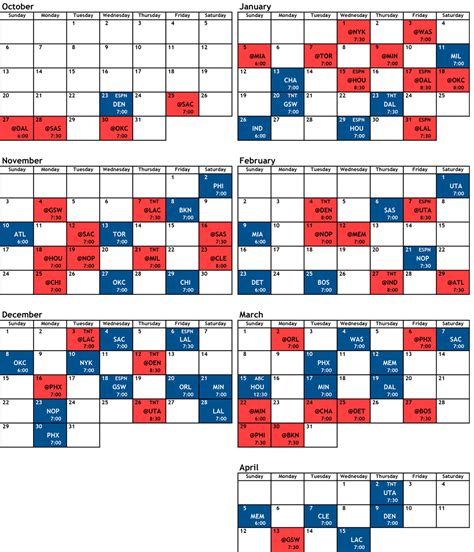 Blazers Printable Schedule