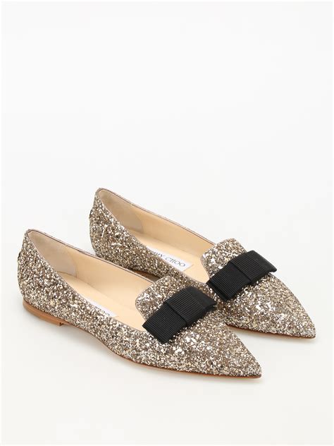 Jimmy Choo - Gala glittered flat shoes - flat shoes - GALASAOANTIQUEGOLD